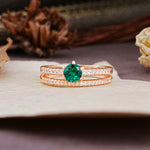 Simple 6 Prong Round Cut Emerald Wedding Bride Ring Set - Additional view
