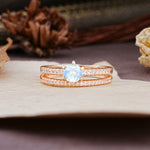 Simple 6 Prong Round Cut Moonstone Wedding Bride Ring Set - Additional view