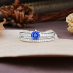 Simple 6 Prong Round Cut Sapphire Wedding Bride Ring Set - Additional view