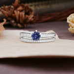 Simple 6 Prong Round Cut Tanzanite Wedding Bride Ring Set - Additional view