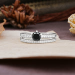 Simple 6 Prong Round Cut Black Onyx Wedding Bride Ring Set - Additional view