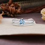 Simple 6 Prong Round Cut Aquamarine Wedding Bride Ring Set - Additional view