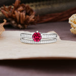 Simple 6 Prong Round Cut Ruby Wedding Bride Ring Set - Additional view