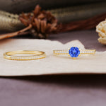 Simple 6 Prong Round Cut Sapphire Wedding Bride Ring Set - Additional view