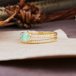 Simple 6 Prong Round Cut Fire Opal Wedding Bride Ring Set - Additional view