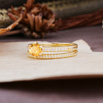 Simple 6 Prong Round Cut Citrine Wedding Bride Ring Set - Additional view