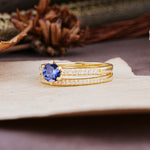 Simple 6 Prong Round Cut Tanzanite Wedding Bride Ring Set - Additional view