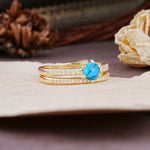 Simple 6 Prong Round Cut Turquoise Wedding Bride Ring Set - Additional view