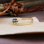 Simple 6 Prong Round Cut Black Rutilated Quartz Wedding Bride Ring Set - Additional view