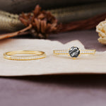 Simple 6 Prong Round Cut Black Rutilated Quartz Wedding Bride Ring Set - Additional view