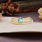 Simple 6 Prong Round Cut Moss Agate Wedding Bride Ring Set - Additional view