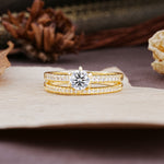 Simple 6 Prong Round Cut Lab Diamond Wedding Bride Ring Set - Additional view