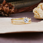 Simple 6 Prong Round Cut Lab Diamond Wedding Bride Ring Set - Additional view
