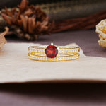 Simple 6 Prong Round Cut Garnet Wedding Bride Ring Set - Additional view
