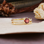 Simple 6 Prong Round Cut Garnet Wedding Bride Ring Set - Additional view