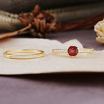 Simple 6 Prong Round Cut Garnet Wedding Bride Ring Set - Additional view