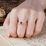 Simple 6 Prong Round Cut Amethyst Wedding Bride Ring Set - Additional view