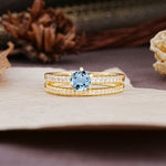 Simple 6 Prong Round Cut Aquamarine Wedding Bride Ring Set - Additional view