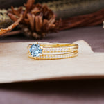 Simple 6 Prong Round Cut Aquamarine Wedding Bride Ring Set - Additional view