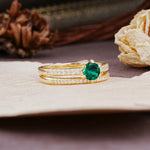 Simple 6 Prong Round Cut Emerald Wedding Bride Ring Set - Additional view