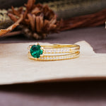 Simple 6 Prong Round Cut Emerald Wedding Bride Ring Set - Additional view