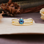 Simple 6 Prong Round Cut Alexandrite Wedding Bride Ring Set - Additional view