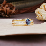 Simple 6 Prong Round Cut Alexandrite Wedding Bride Ring Set - Additional view