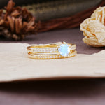 Simple 6 Prong Round Cut Moonstone Wedding Bride Ring Set - Additional view