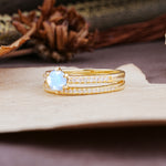 Simple 6 Prong Round Cut Moonstone Wedding Bride Ring Set - Additional view