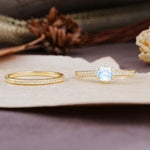 Simple 6 Prong Round Cut Moonstone Wedding Bride Ring Set - Additional view