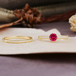 Simple 6 Prong Round Cut Ruby Wedding Bride Ring Set - Additional view