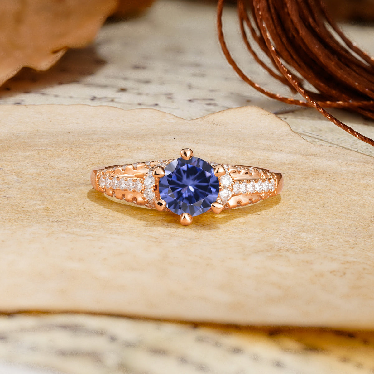 Timeless ClassicRound Cut Tanzanite Side Stone Engagement Ring - Additional view