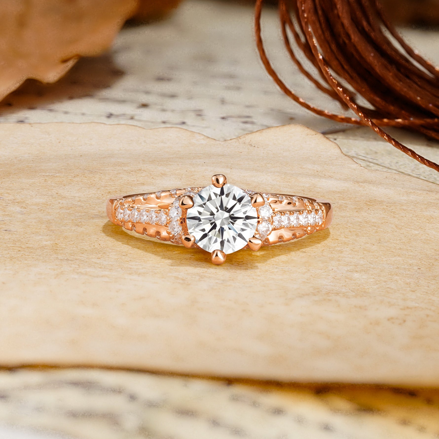 Timeless ClassicRound Cut Lab Diamond Side Stone Engagement Ring - Additional view