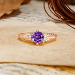Timeless ClassicRound Cut Amethyst Side Stone Engagement Ring - Additional view