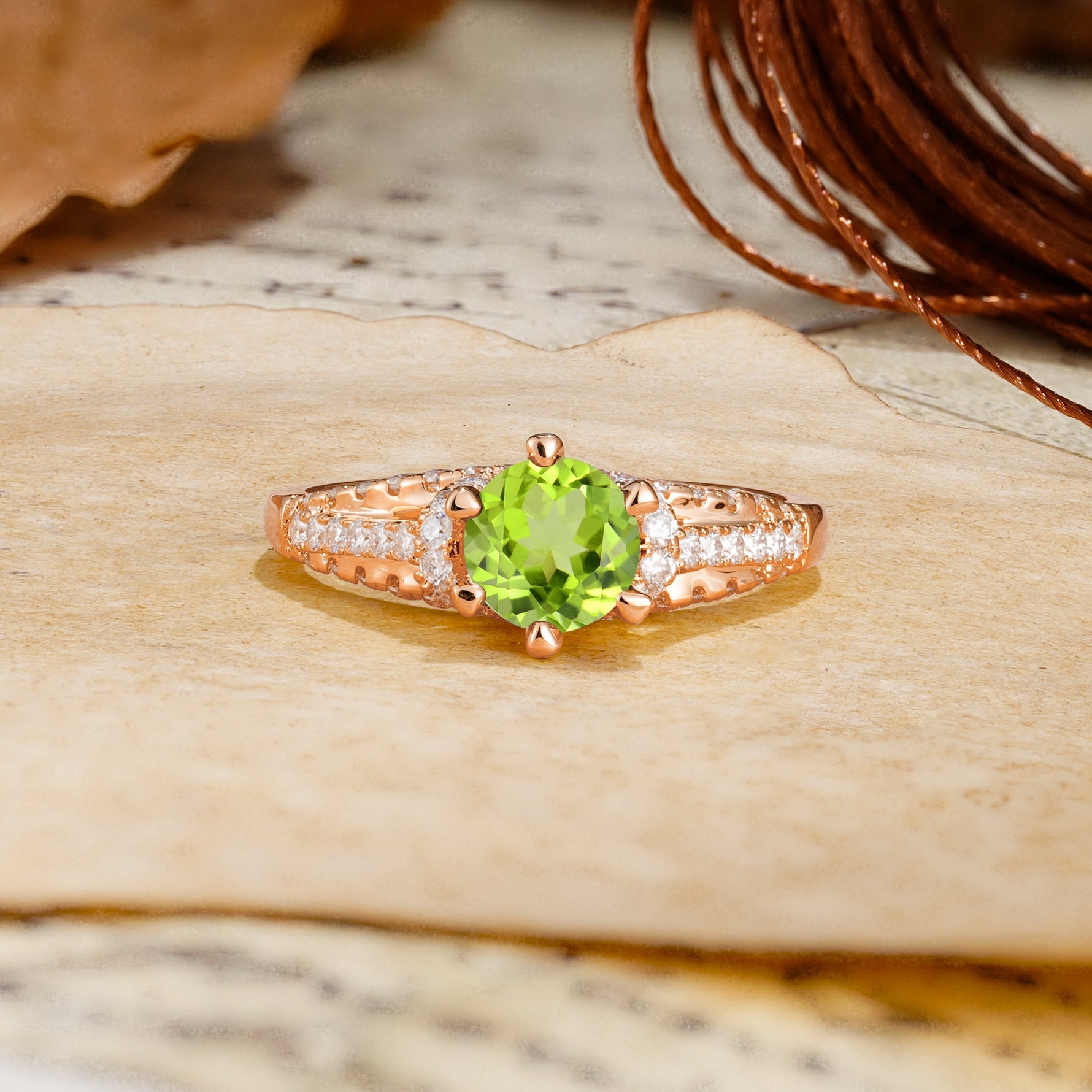 Timeless ClassicRound Cut Peridot Side Stone Engagement Ring - Additional view