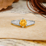 Timeless ClassicRound Cut Citrine Side Stone Engagement Ring - Additional view