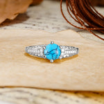 Timeless ClassicRound Cut Turquoise Side Stone Engagement Ring - Additional view