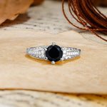 Timeless ClassicRound Cut Black Onyx Side Stone Engagement Ring - Additional view