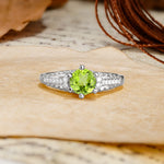 Timeless ClassicRound Cut Peridot Side Stone Engagement Ring - Additional view