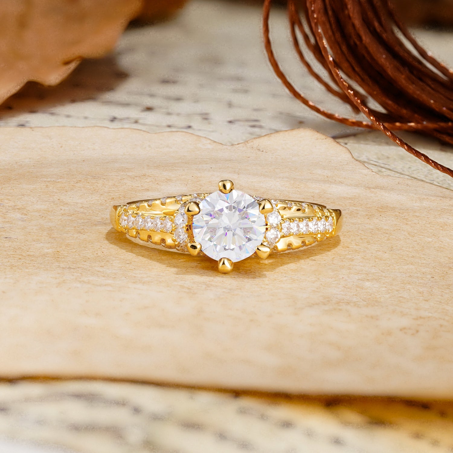 Timeless ClassicRound Cut Moissanite Side Stone Engagement Ring - Additional view
