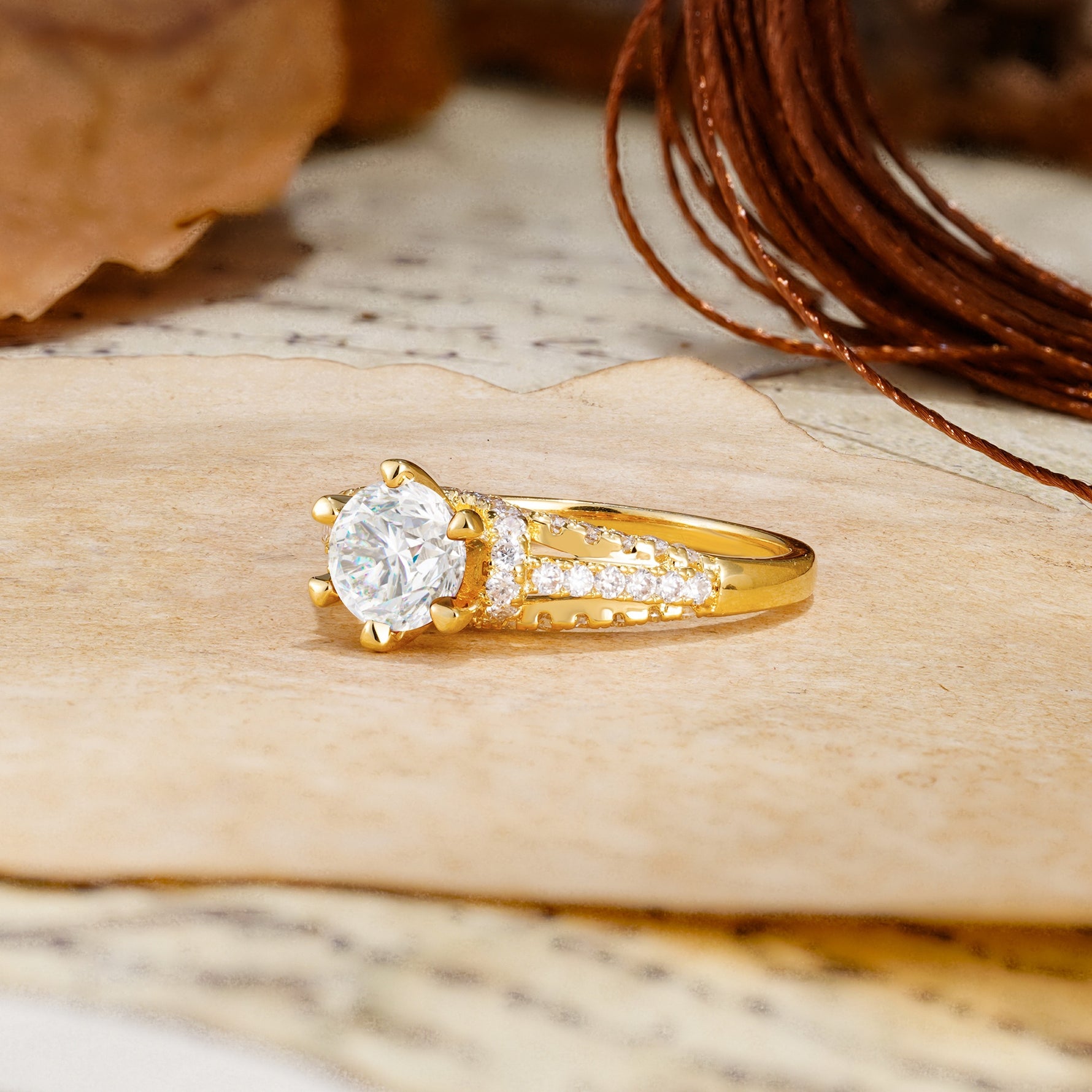 Timeless ClassicRound Cut Moissanite Side Stone Engagement Ring - Additional view