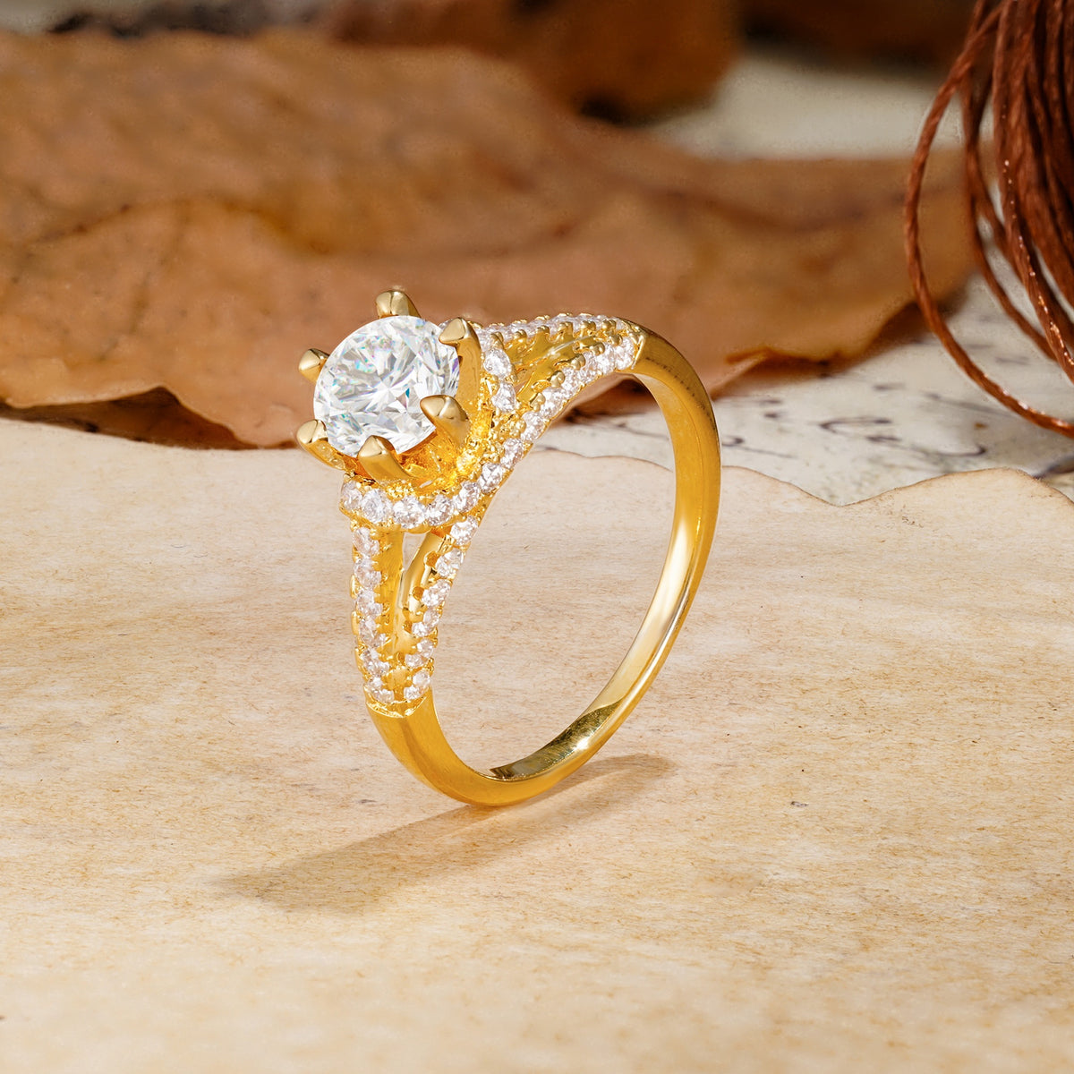 Timeless ClassicRound Cut Moissanite Side Stone Engagement Ring - Additional view