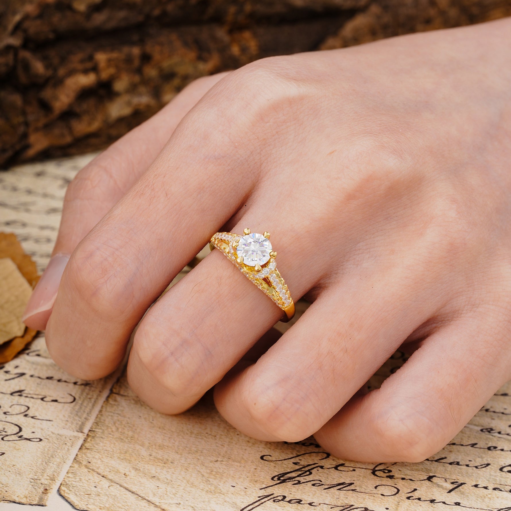 Timeless ClassicRound Cut Moissanite Side Stone Engagement Ring - Additional view