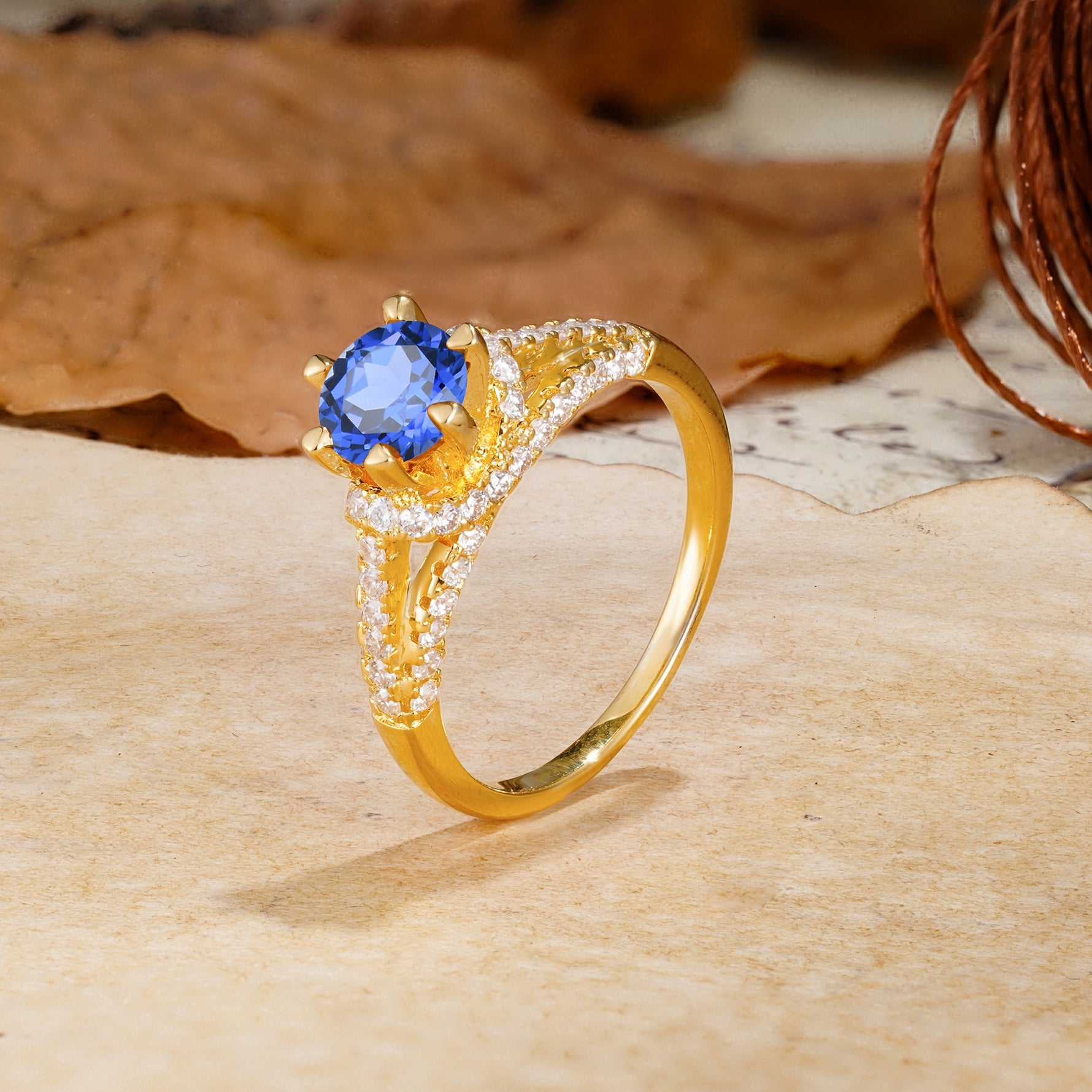 Timeless ClassicRound Cut Sapphire Side Stone Engagement Ring - Additional view