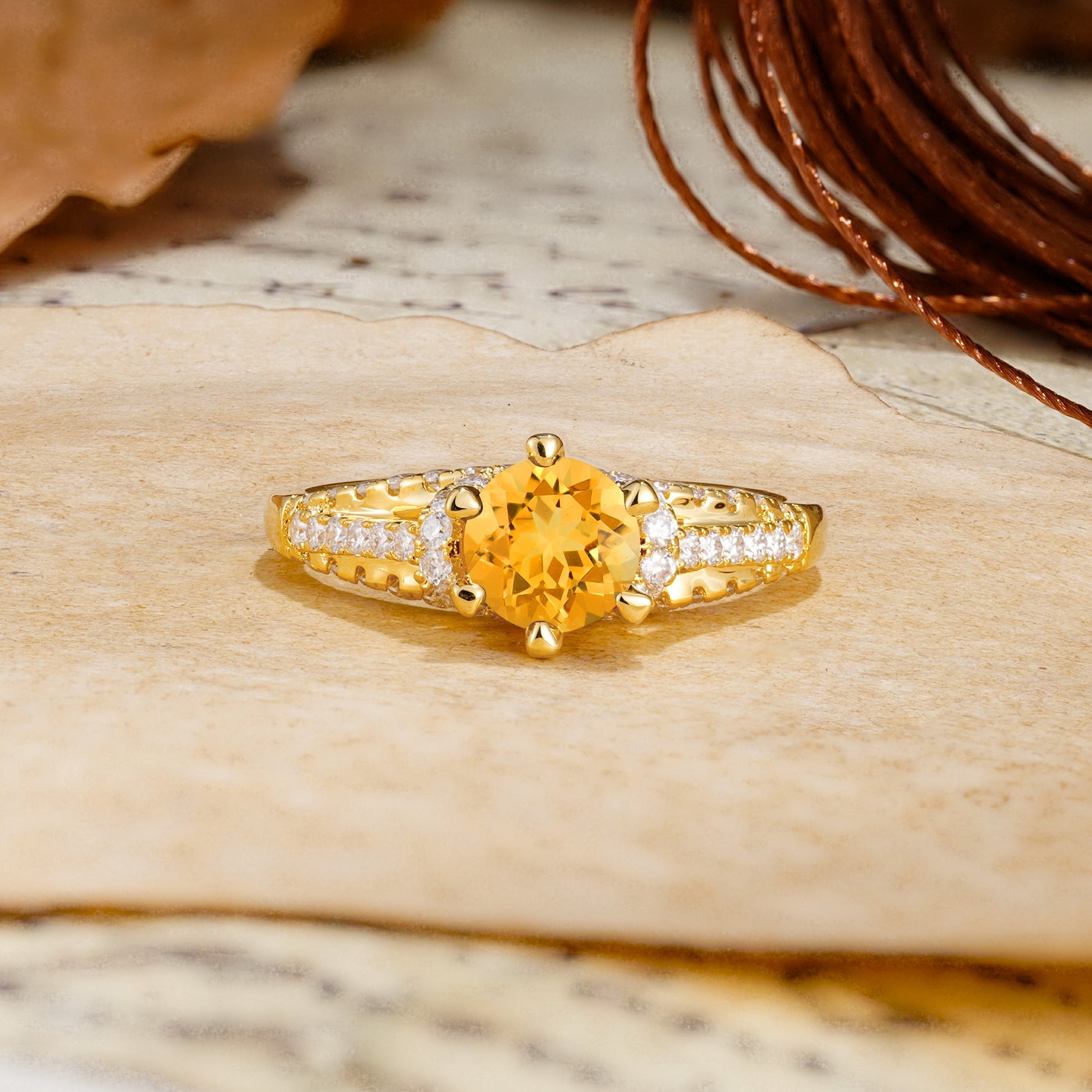 Timeless ClassicRound Cut Citrine Side Stone Engagement Ring - Additional view