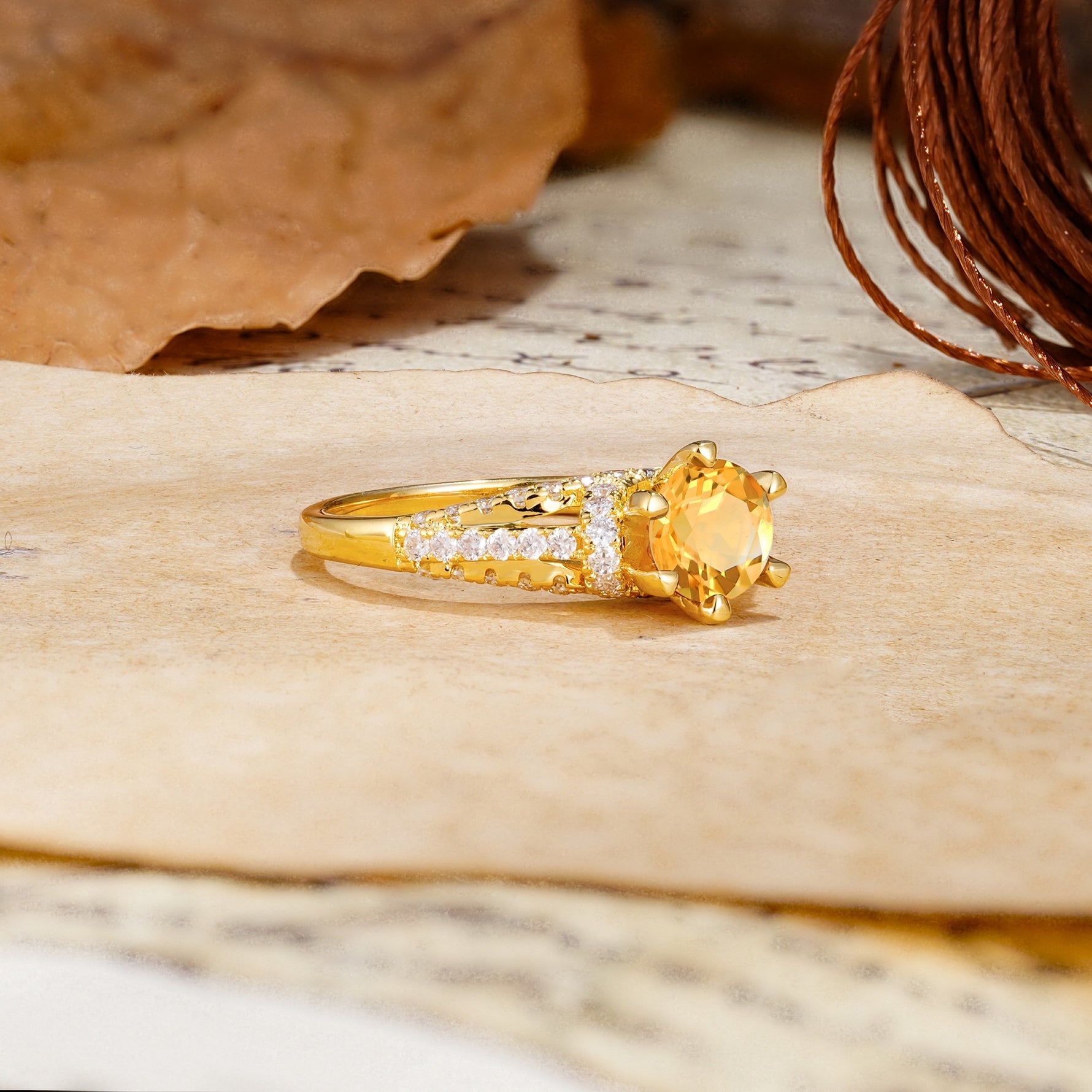 Timeless ClassicRound Cut Citrine Side Stone Engagement Ring - Additional view