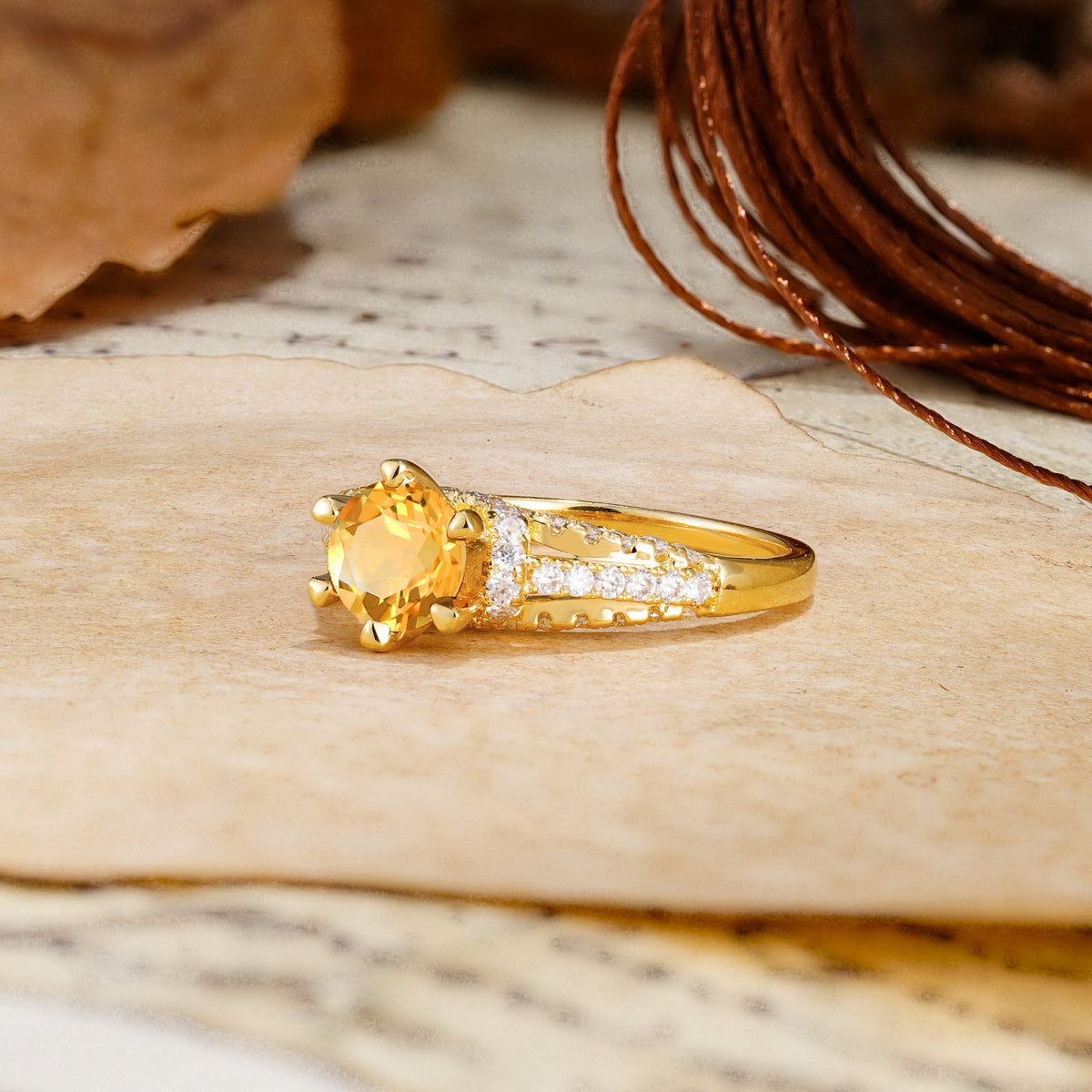 Timeless ClassicRound Cut Citrine Side Stone Engagement Ring - Additional view