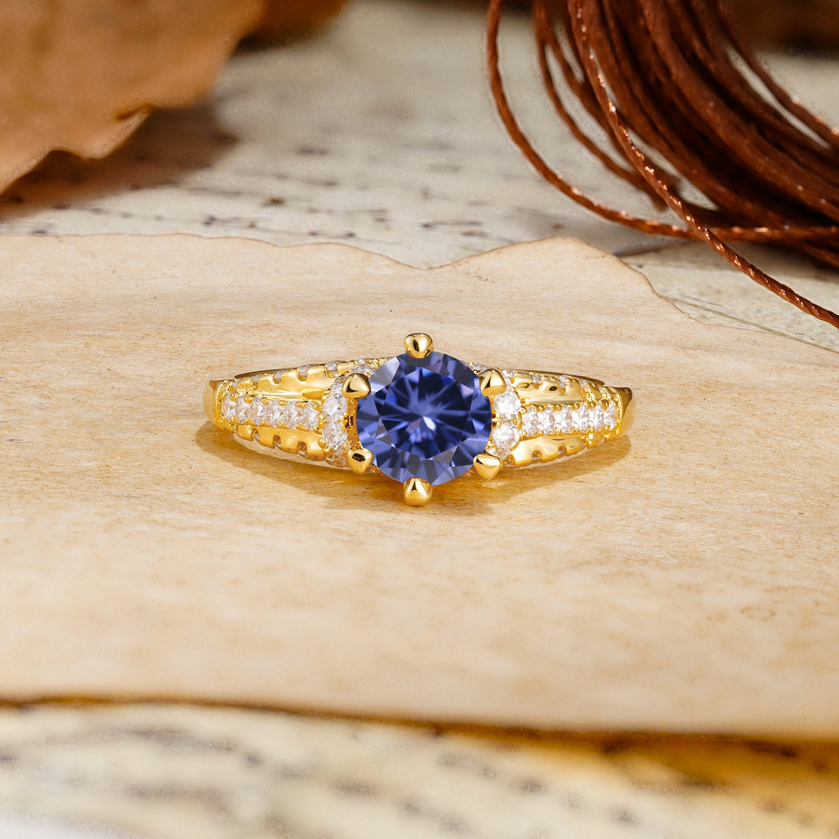 Timeless ClassicRound Cut Tanzanite Side Stone Engagement Ring - Additional view