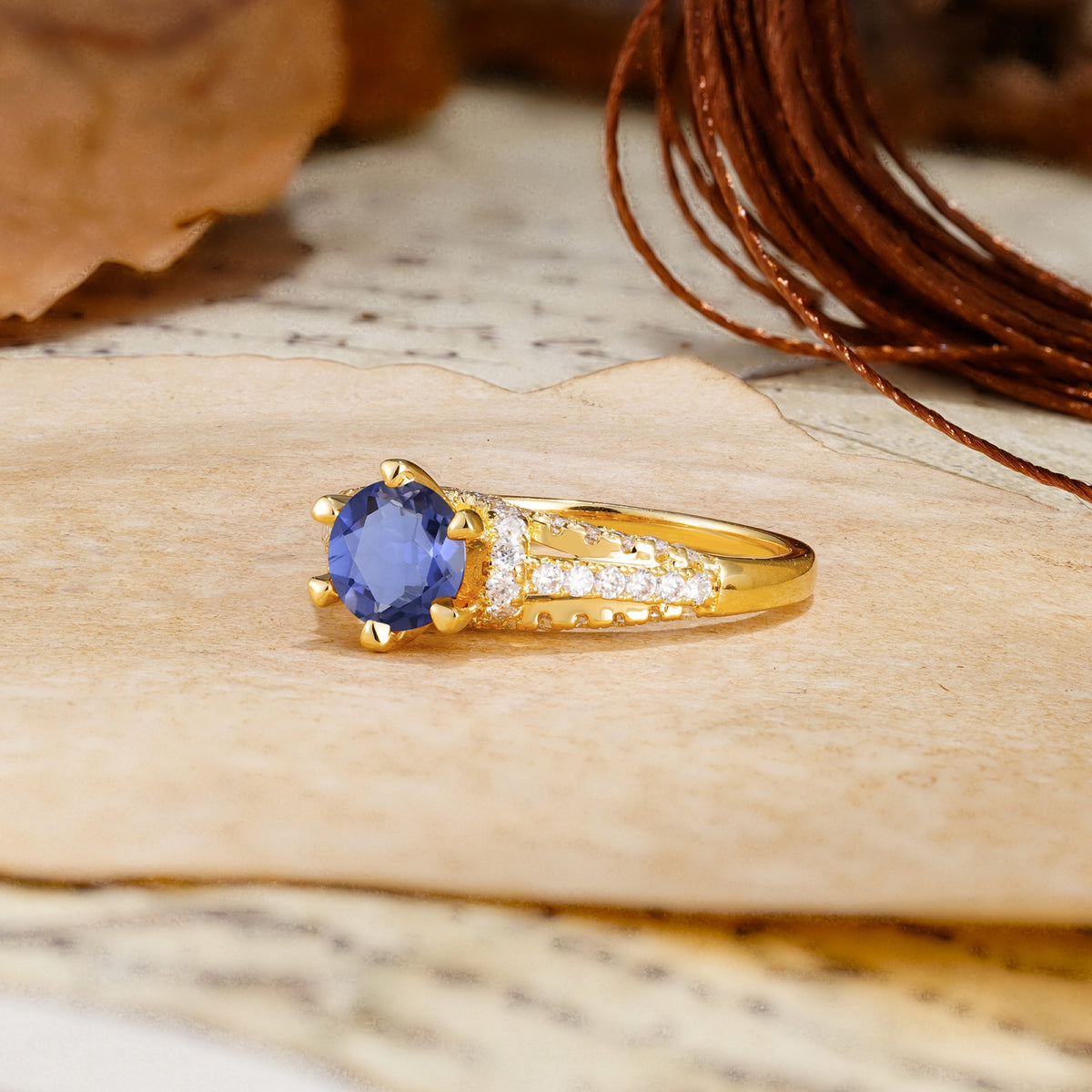 Timeless ClassicRound Cut Tanzanite Side Stone Engagement Ring - Additional view