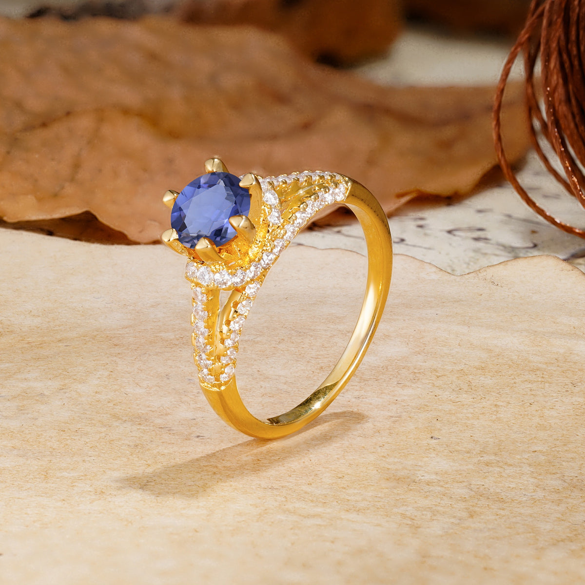 Timeless ClassicRound Cut Tanzanite Side Stone Engagement Ring - Additional view